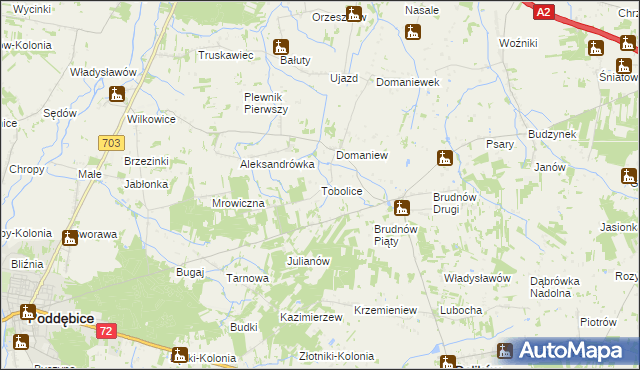 mapa Tobolice gmina Dalików, Tobolice gmina Dalików na mapie Targeo