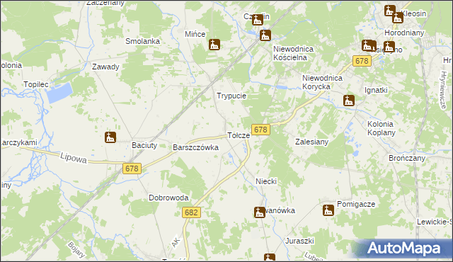 mapa Tołcze gmina Turośń Kościelna, Tołcze gmina Turośń Kościelna na mapie Targeo