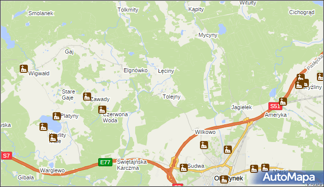 mapa Tolejny, Tolejny na mapie Targeo