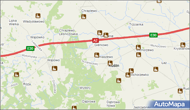 mapa Tomaszewo gmina Kuślin, Tomaszewo gmina Kuślin na mapie Targeo