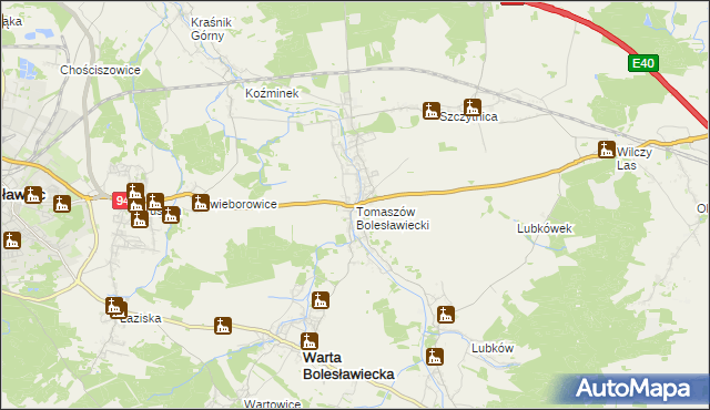 mapa Tomaszów Bolesławiecki, Tomaszów Bolesławiecki na mapie Targeo