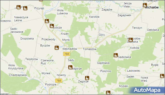 mapa Tomaszów gmina Michałów, Tomaszów gmina Michałów na mapie Targeo