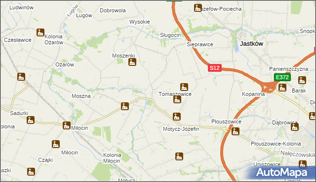 mapa Tomaszowice gmina Jastków, Tomaszowice gmina Jastków na mapie Targeo