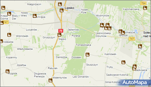 mapa Tomaszówka gmina Lipsko, Tomaszówka gmina Lipsko na mapie Targeo