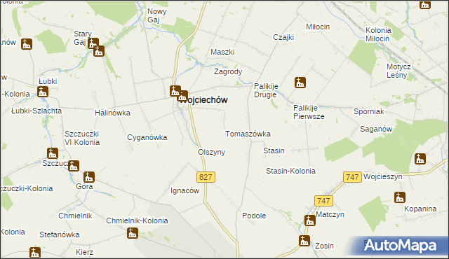 mapa Tomaszówka gmina Wojciechów, Tomaszówka gmina Wojciechów na mapie Targeo