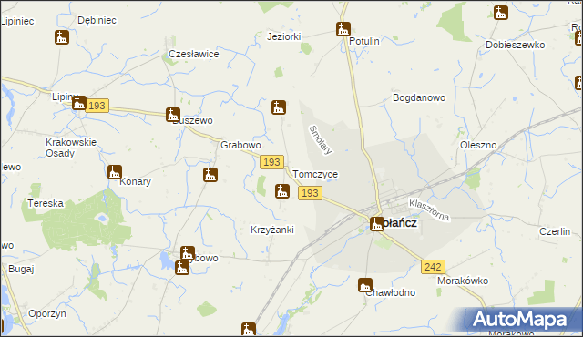 mapa Tomczyce gmina Gołańcz, Tomczyce gmina Gołańcz na mapie Targeo