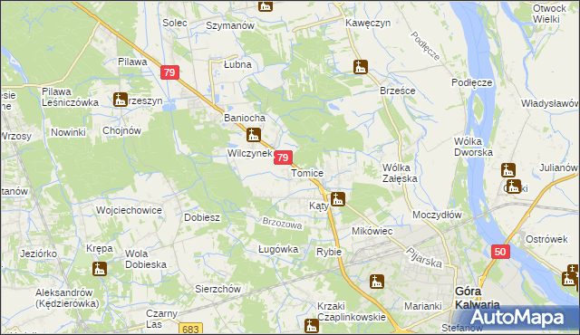 mapa Tomice gmina Góra Kalwaria, Tomice gmina Góra Kalwaria na mapie Targeo