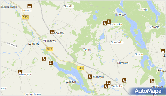 mapa Tomki gmina Zbiczno, Tomki gmina Zbiczno na mapie Targeo