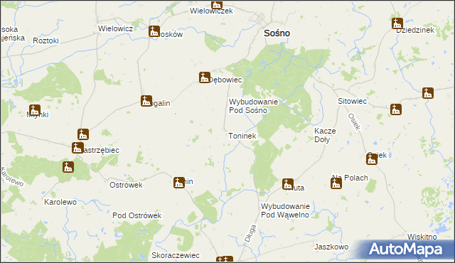 mapa Toninek, Toninek na mapie Targeo