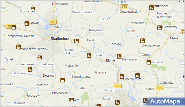 mapa Topola gmina Skalbmierz, Topola gmina Skalbmierz na mapie Targeo