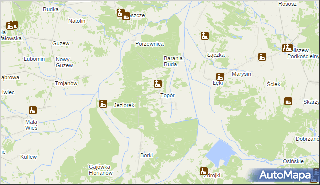 mapa Topór gmina Mrozy, Topór gmina Mrozy na mapie Targeo