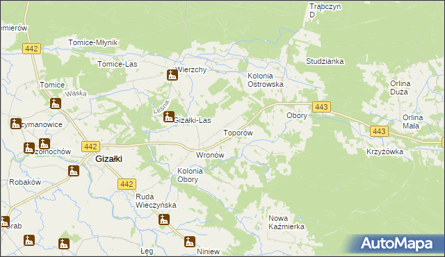 mapa Toporów gmina Gizałki, Toporów gmina Gizałki na mapie Targeo