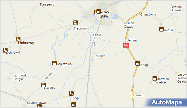 mapa Tralewo gmina Nowy Staw, Tralewo gmina Nowy Staw na mapie Targeo