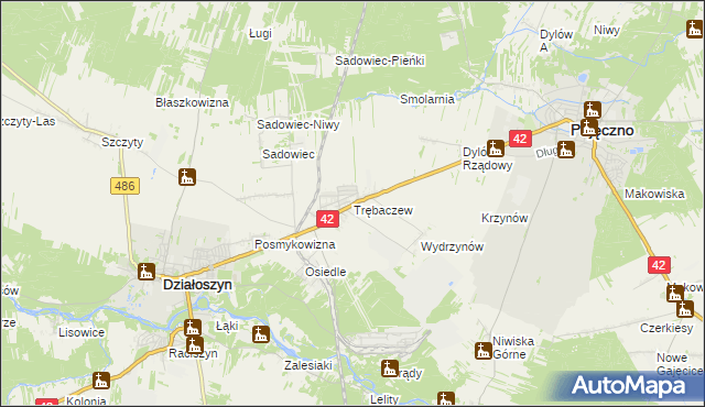 mapa Trębaczew gmina Działoszyn, Trębaczew gmina Działoszyn na mapie Targeo