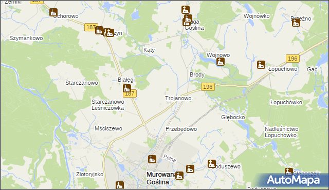 mapa Trojanowo gmina Murowana Goślina, Trojanowo gmina Murowana Goślina na mapie Targeo