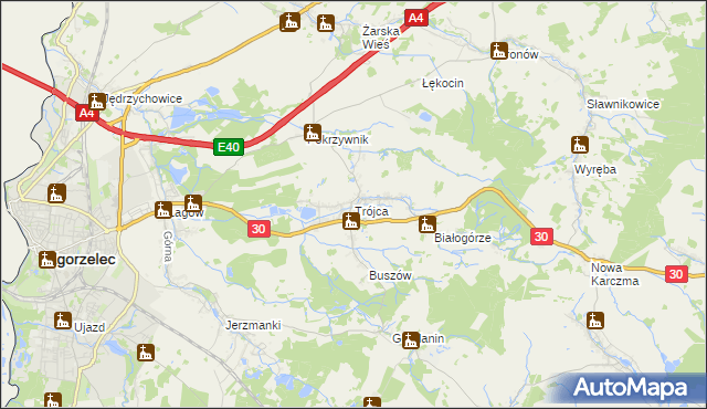 mapa Trójca gmina Zgorzelec, Trójca gmina Zgorzelec na mapie Targeo