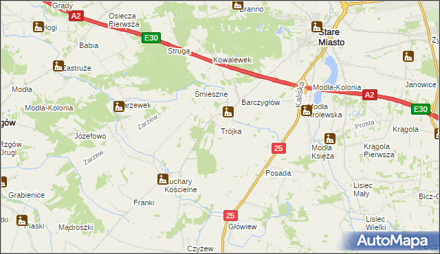 mapa Trójka gmina Stare Miasto, Trójka gmina Stare Miasto na mapie Targeo