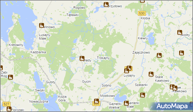 mapa Trokajny gmina Łukta, Trokajny gmina Łukta na mapie Targeo