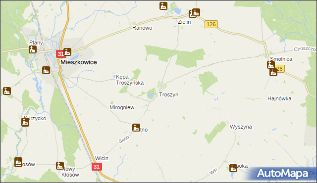 mapa Troszyn gmina Mieszkowice, Troszyn gmina Mieszkowice na mapie Targeo