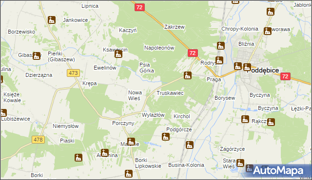mapa Truskawiec gmina Poddębice, Truskawiec gmina Poddębice na mapie Targeo