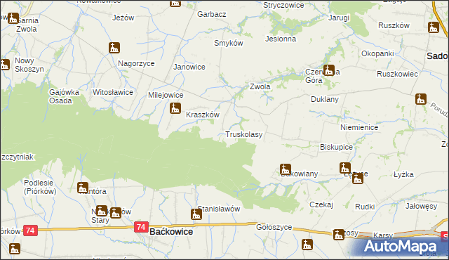mapa Truskolasy gmina Sadowie, Truskolasy gmina Sadowie na mapie Targeo