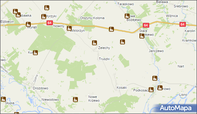 mapa Truszki gmina Piątnica, Truszki gmina Piątnica na mapie Targeo