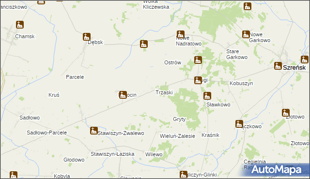 mapa Trzaski gmina Bieżuń, Trzaski gmina Bieżuń na mapie Targeo