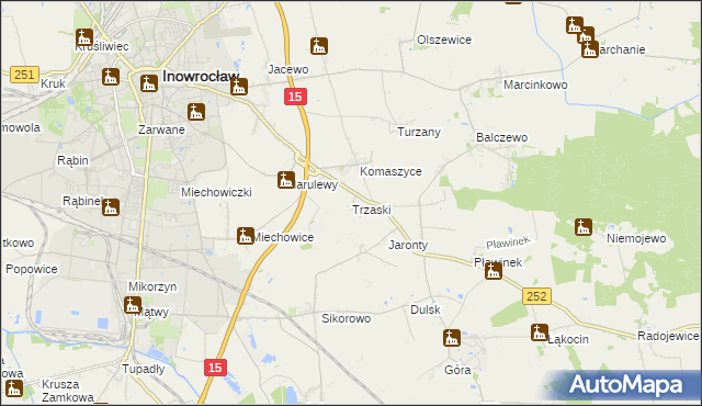 mapa Trzaski gmina Inowrocław, Trzaski gmina Inowrocław na mapie Targeo