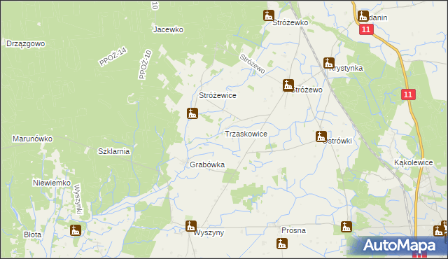 mapa Trzaskowice gmina Chodzież, Trzaskowice gmina Chodzież na mapie Targeo