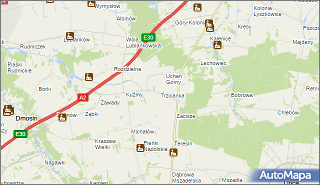 mapa Trzcianka gmina Łyszkowice, Trzcianka gmina Łyszkowice na mapie Targeo