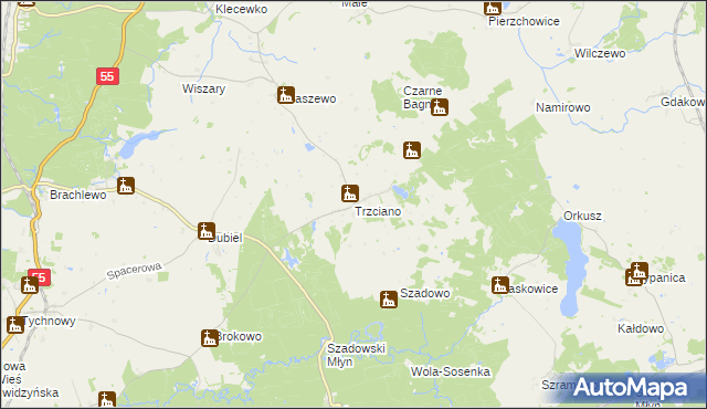 mapa Trzciano gmina Ryjewo, Trzciano gmina Ryjewo na mapie Targeo