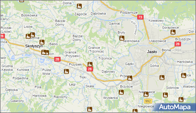 mapa Trzcinica gmina Jasło, Trzcinica gmina Jasło na mapie Targeo