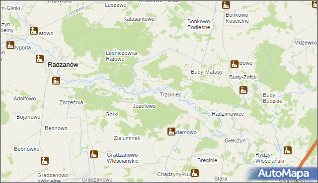 mapa Trzciniec gmina Radzanów, Trzciniec gmina Radzanów na mapie Targeo
