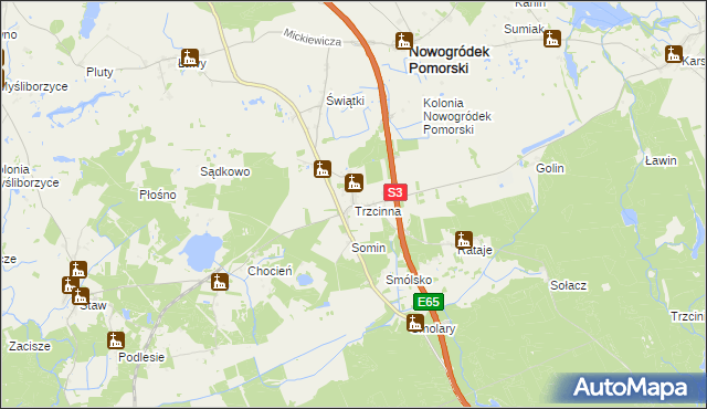 mapa Trzcinna, Trzcinna na mapie Targeo