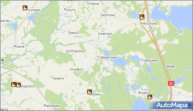 mapa Trzebiechowo gmina Szczecinek, Trzebiechowo gmina Szczecinek na mapie Targeo