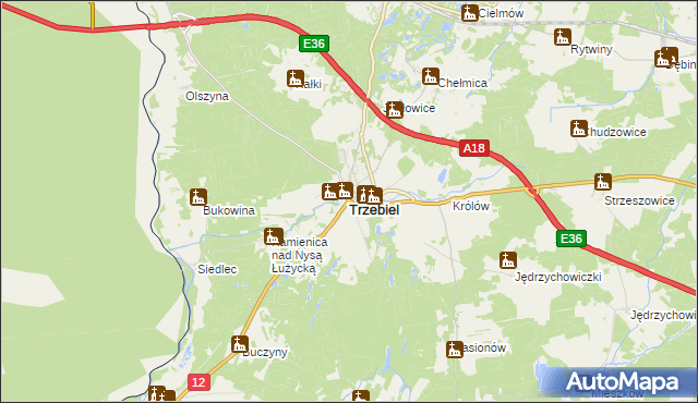 mapa Trzebiel, Trzebiel na mapie Targeo