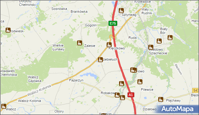 mapa Trzebiełuch, Trzebiełuch na mapie Targeo