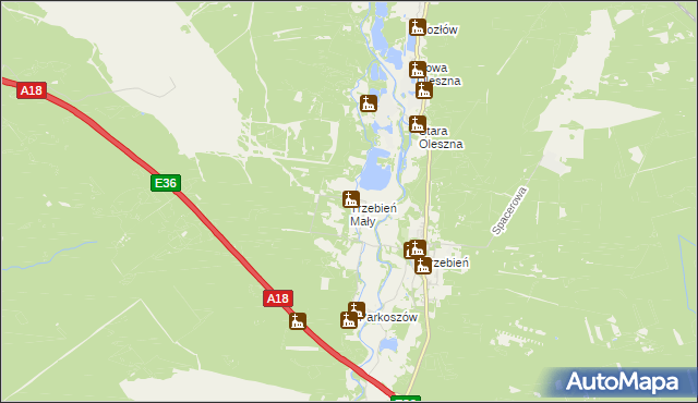 mapa Trzebień Mały, Trzebień Mały na mapie Targeo