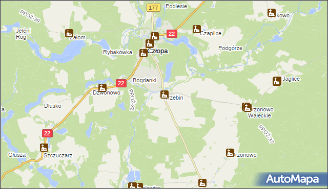 mapa Trzebin gmina Człopa, Trzebin gmina Człopa na mapie Targeo