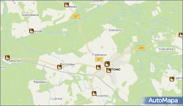 mapa Trzebiszyn gmina Tychowo, Trzebiszyn gmina Tychowo na mapie Targeo