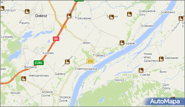 mapa Trzęsacz gmina Dobrcz, Trzęsacz gmina Dobrcz na mapie Targeo