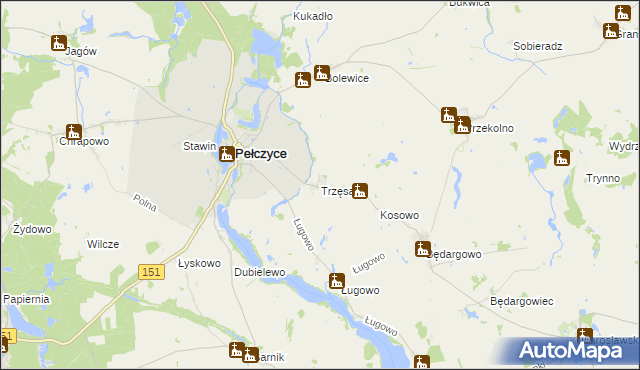 mapa Trzęsacz gmina Pełczyce, Trzęsacz gmina Pełczyce na mapie Targeo