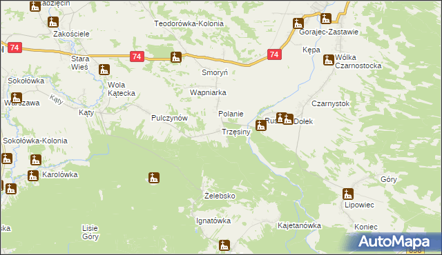 mapa Trzęsiny, Trzęsiny na mapie Targeo