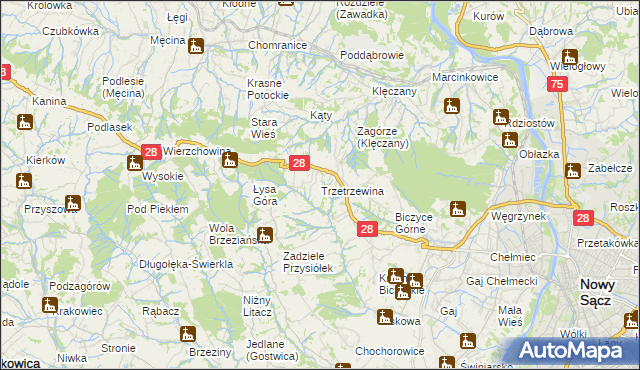 mapa Trzetrzewina, Trzetrzewina na mapie Targeo