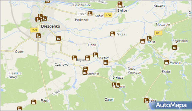 mapa Tuczępy gmina Drezdenko, Tuczępy gmina Drezdenko na mapie Targeo