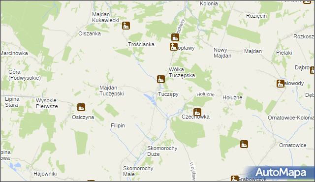 mapa Tuczępy gmina Grabowiec, Tuczępy gmina Grabowiec na mapie Targeo