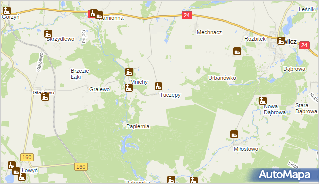 mapa Tuczępy gmina Międzychód, Tuczępy gmina Międzychód na mapie Targeo