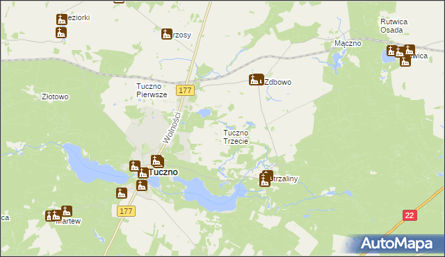 mapa Tuczno Trzecie, Tuczno Trzecie na mapie Targeo