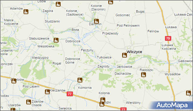 mapa Tułkowice gmina Wilczyce, Tułkowice gmina Wilczyce na mapie Targeo