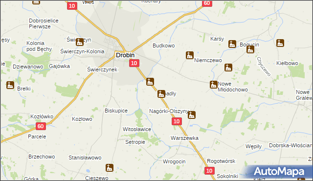 mapa Tupadły gmina Drobin, Tupadły gmina Drobin na mapie Targeo